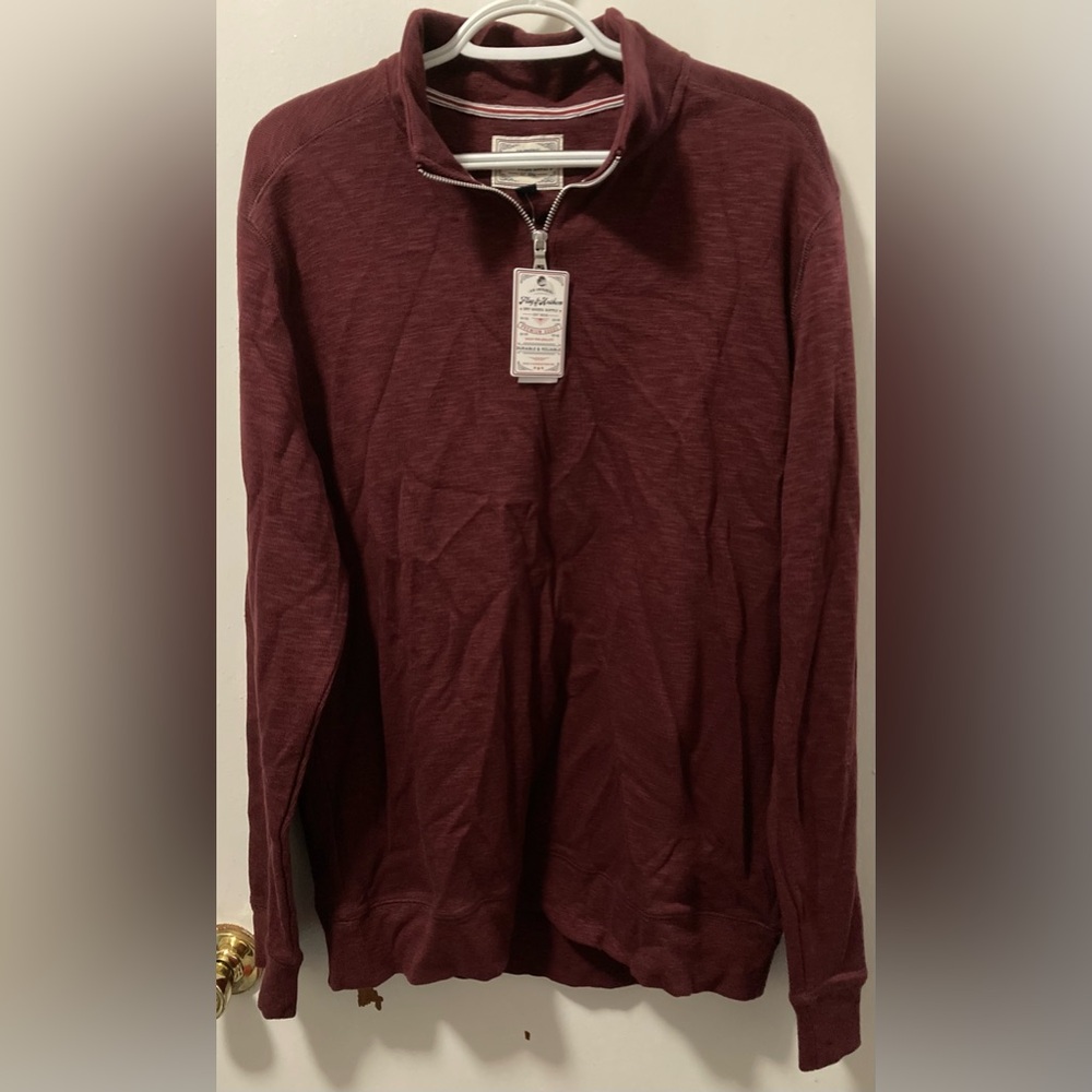 Flag & Anthem Men's Burgundy Winter Sweater Pullover Quarter Zipper Size Large